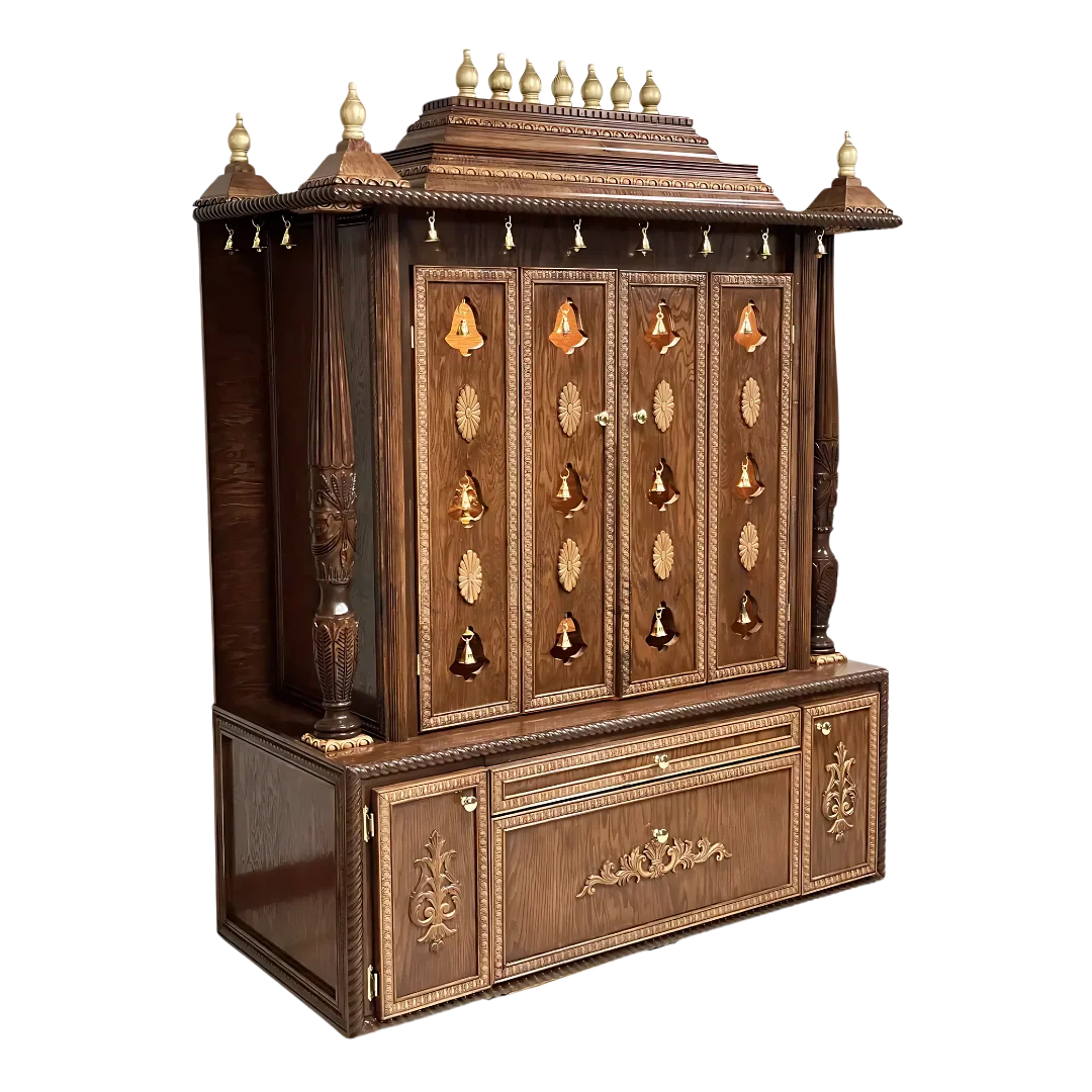 Shanti Dham Teak Wood Mandir (Caramel Brown) side angle
