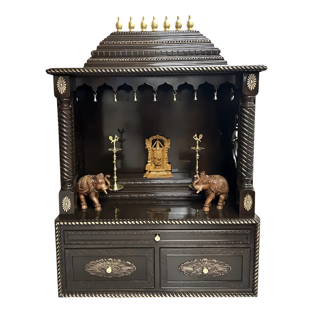 Shanti Stambh Teak Wood Mandap (Dark Brown) front view
