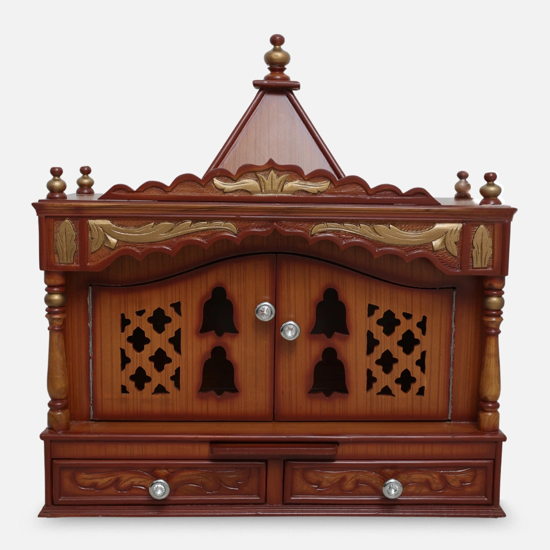 Sharan Teak Wood Mandir (Teak Gold) front view