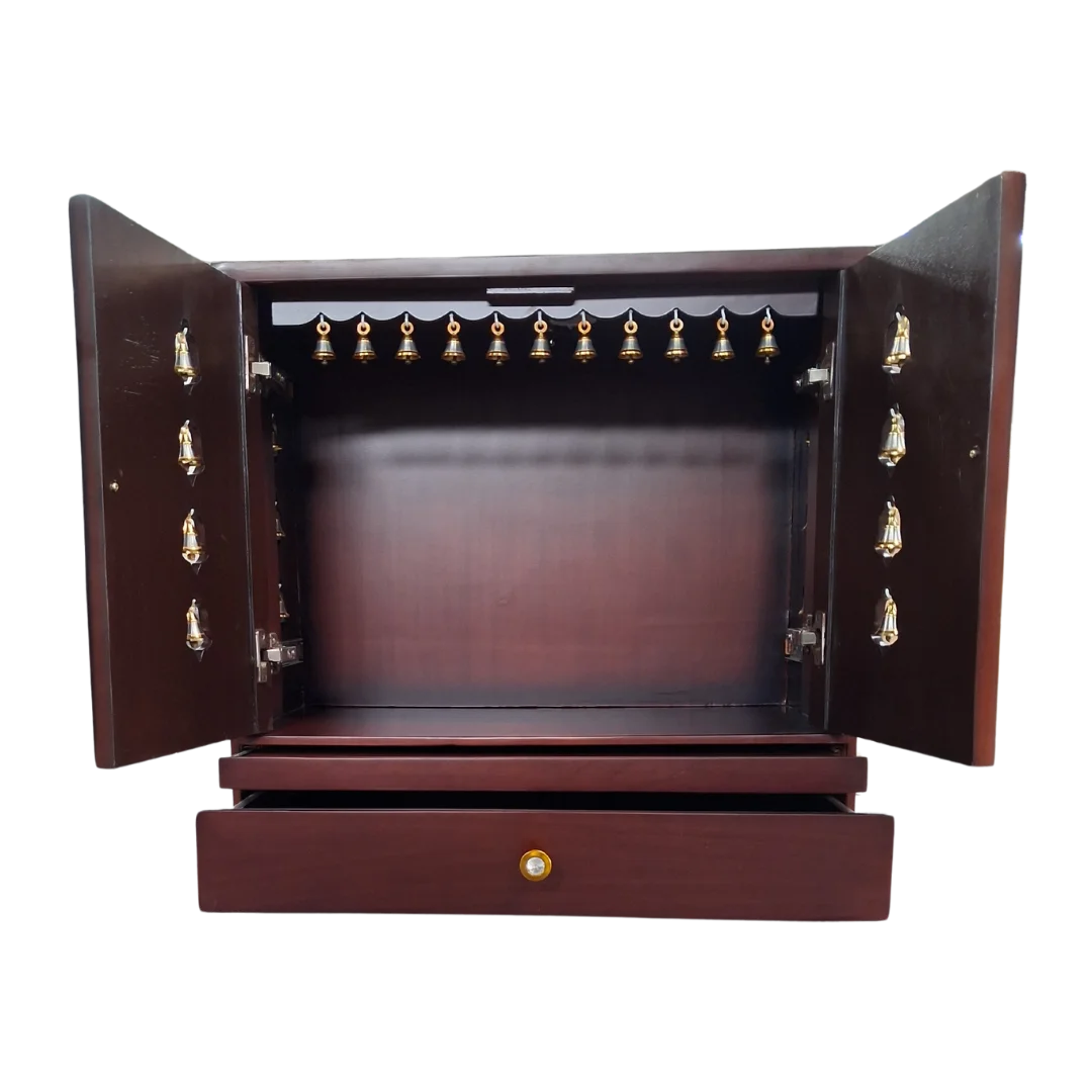Sharvakriti Teak Wood Mandir (Brown) open door view