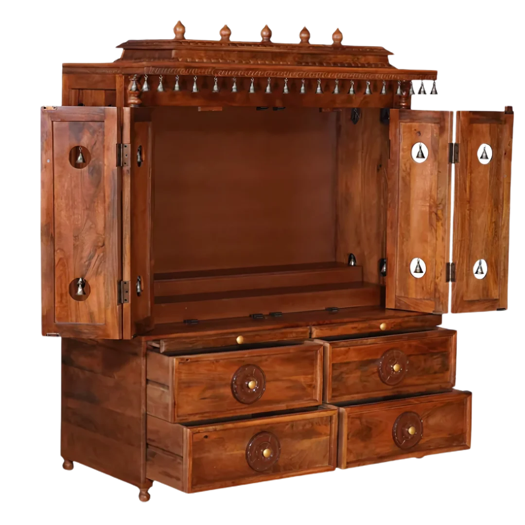 Sharvya Teak Wood Mandap (Teak) Open Door Side Angle