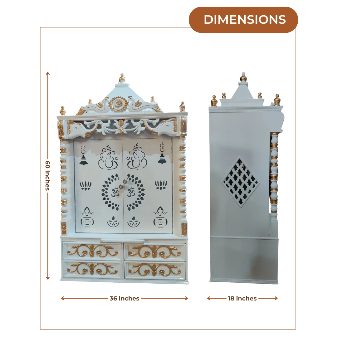 Shivansh Teak Wood Pooja Mandir White Dimensions