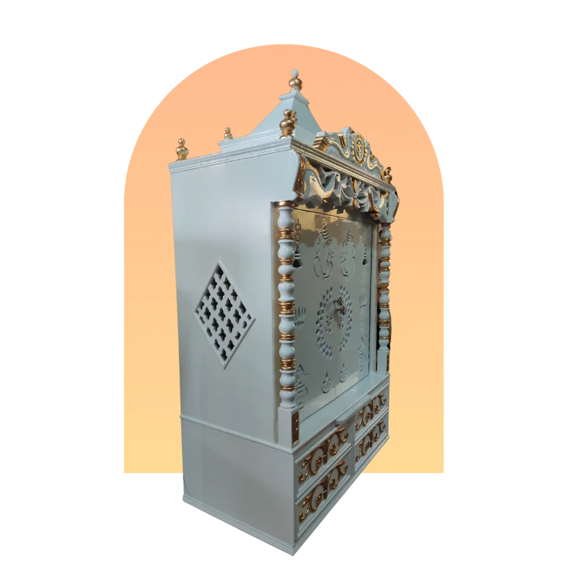 Shivansh Teak Wood Pooja Mandir White Hotspot Image