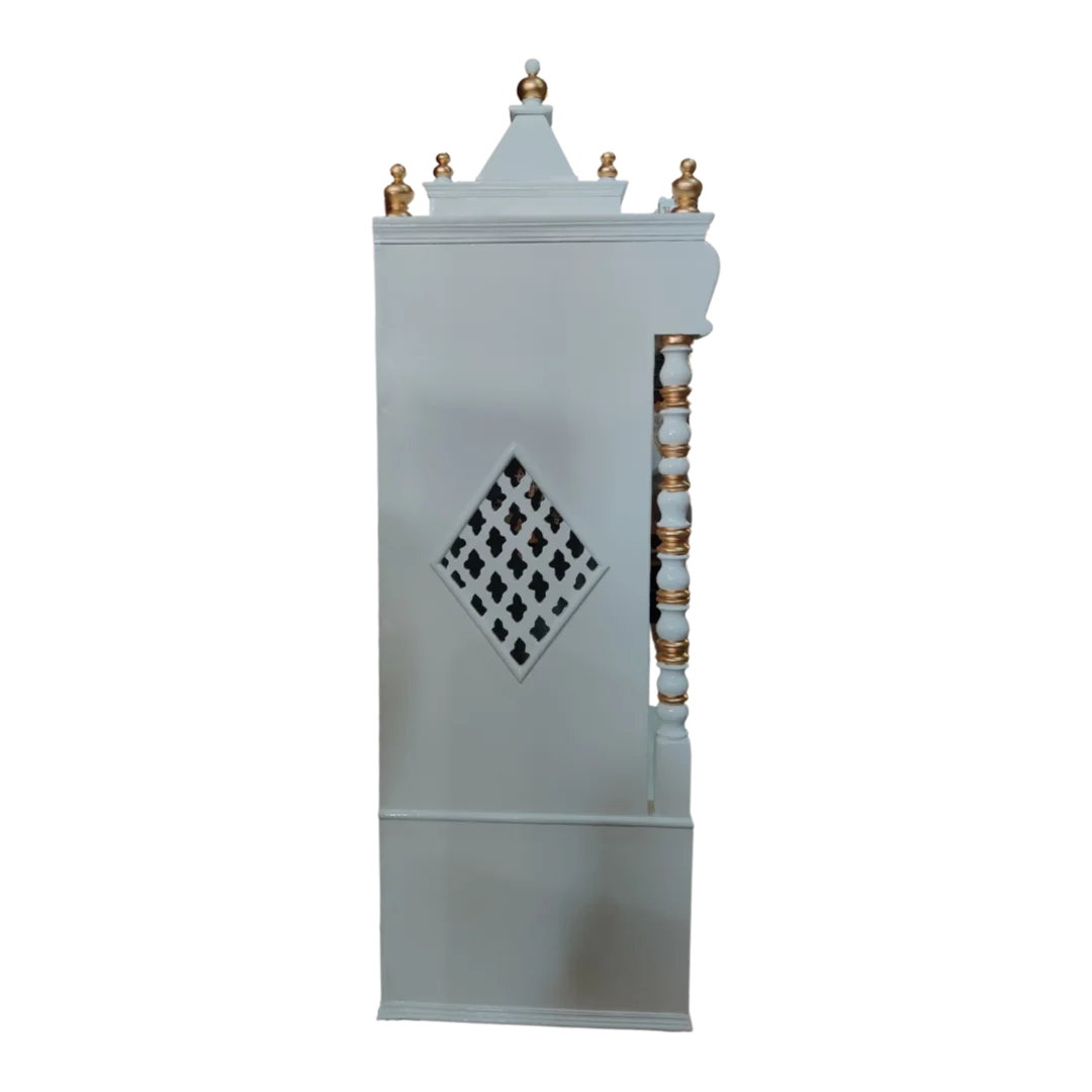 Shivansh Teak Wood Pooja Mandir White Side Angle