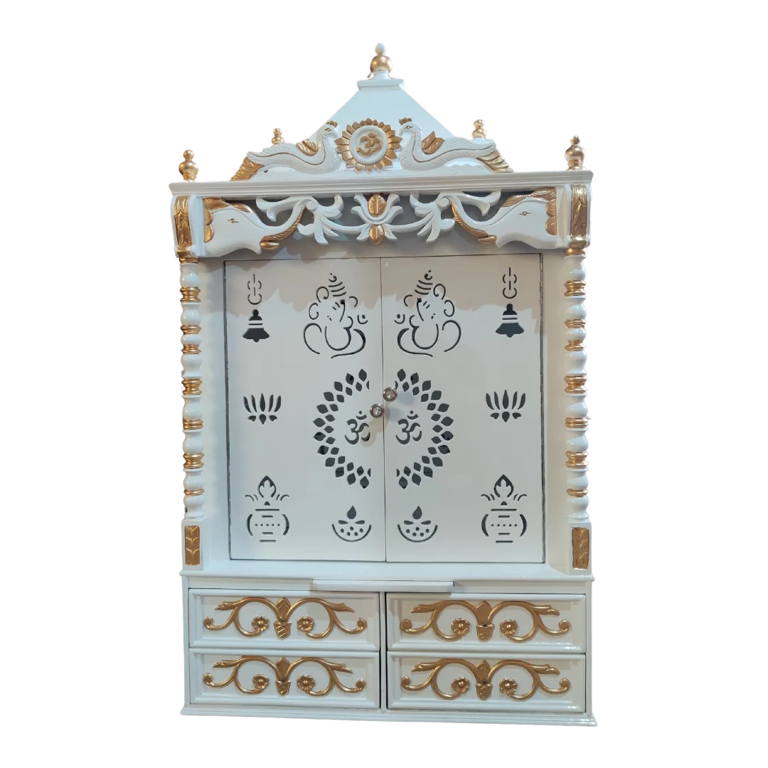 Shivansh Teak Wood Pooja Mandir White