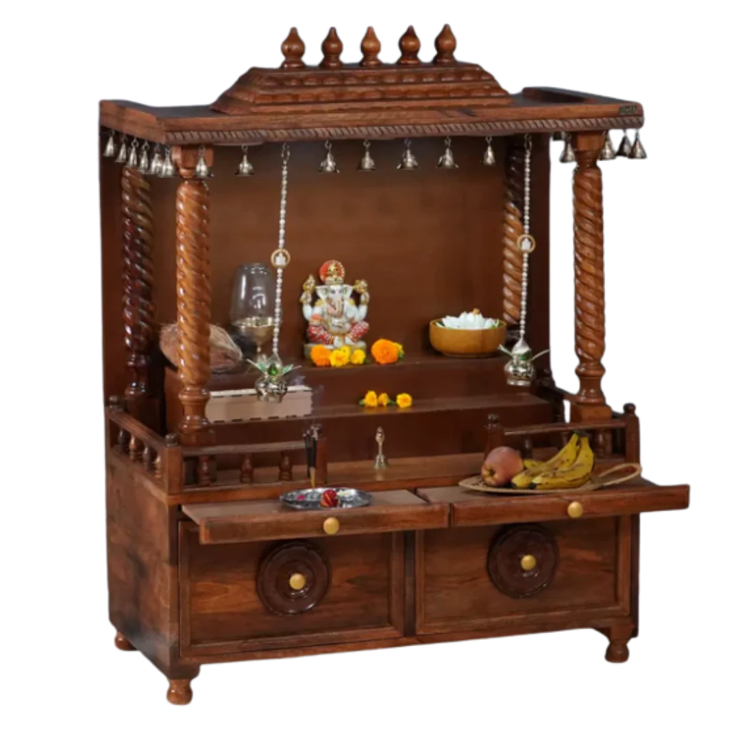 Shraddha Teak Wood Mandir (Brown) Side Angle