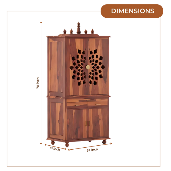 Shrayana Teak Wood Pooja Mandap with Door (Teak) Dimensions