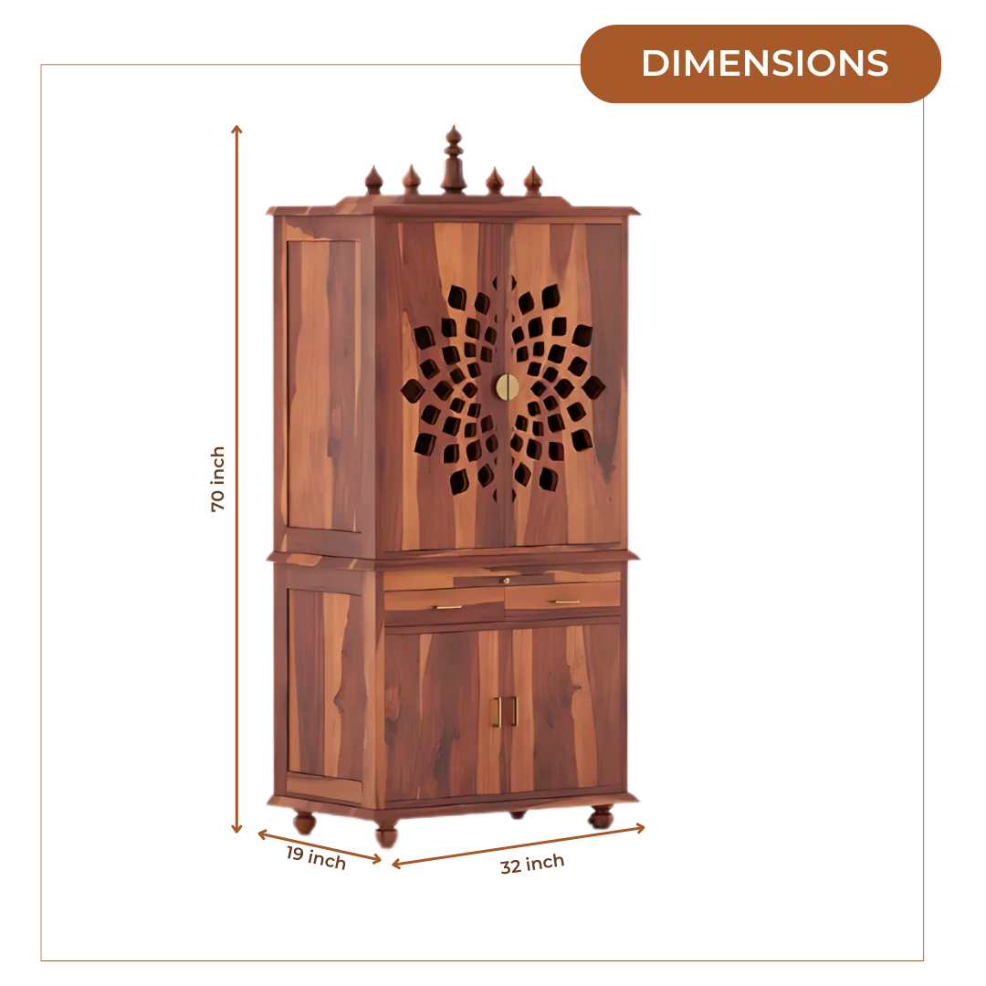 Shrayana Teak Wood Pooja Mandap with Door (Teak) Dimensions