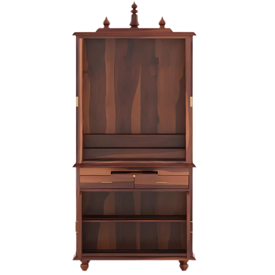 Shrayana Teak Wood Pooja Mandap with Door (Teak) open view