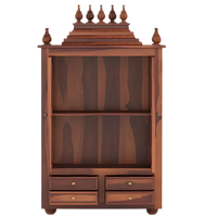 Shreom Teak Wood Pooja Mandap With Door (Teak) open door front view