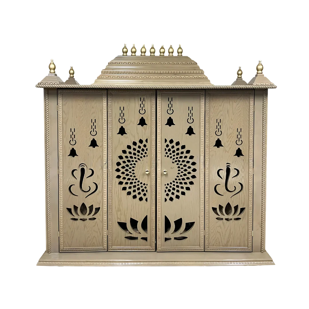 Shriyantra Teak Wood Mandir (Cream) front view