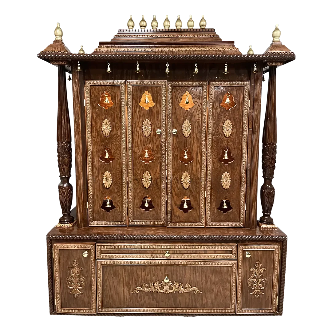 Shrutika Teak Wood Mandir (Caramel Brown) front view