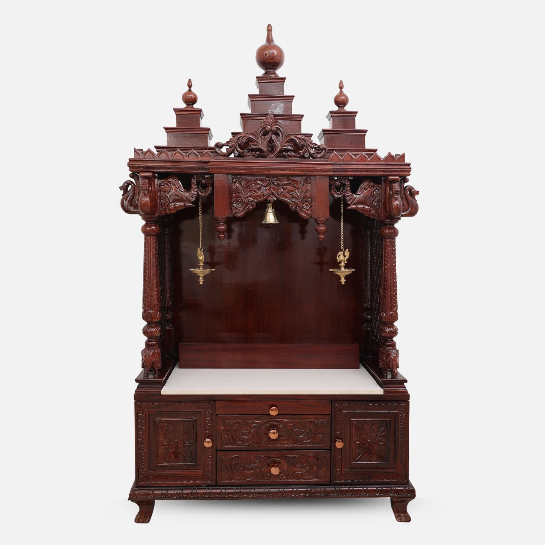 Shubhalaya Teak Wood Mandir (Brown) front view