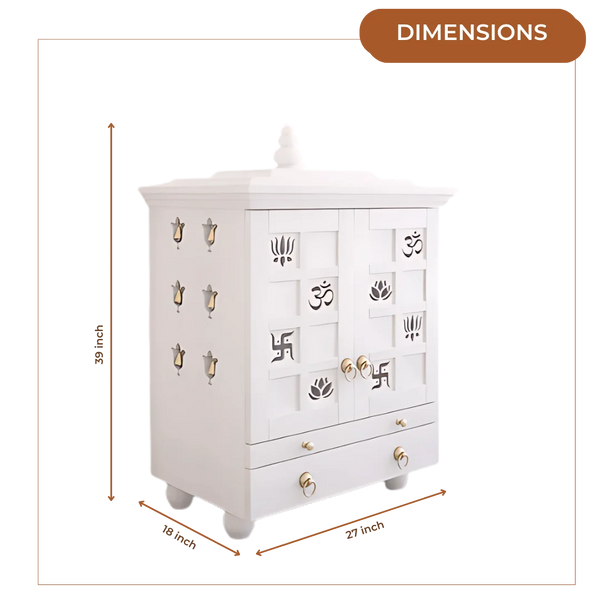 Shubhra Dham Pooja Mandir with Door (White) Dimensions