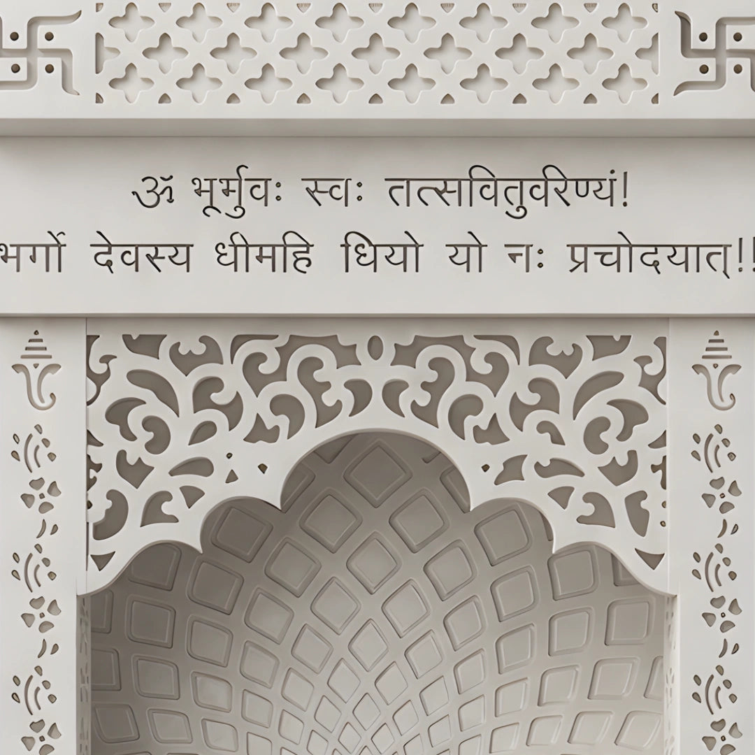 Shvetara Wooden Corian Mandir (White) carving view