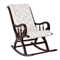 Side Angle of Touffy Fabric Upholstered Teak Wood Rocking Chair (Mahogany Beige)