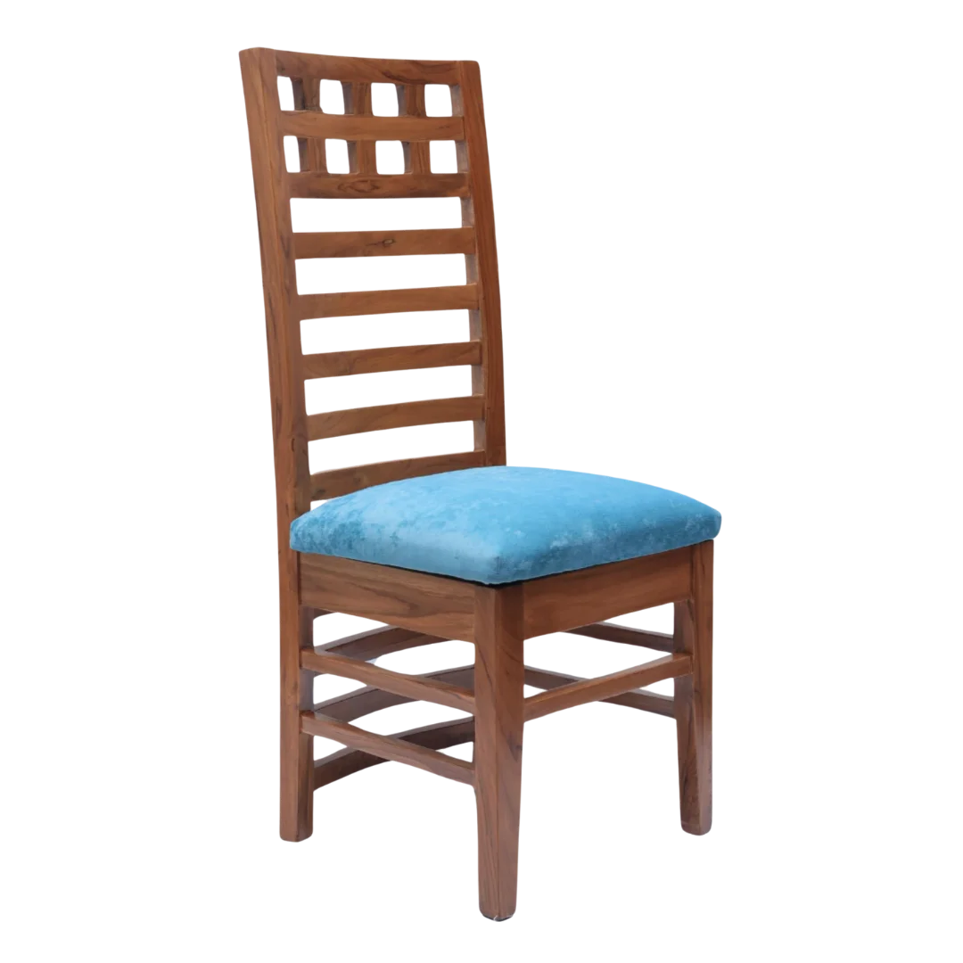 Side Angle of Stride Teak Wood Dining Chair (teak Blue)