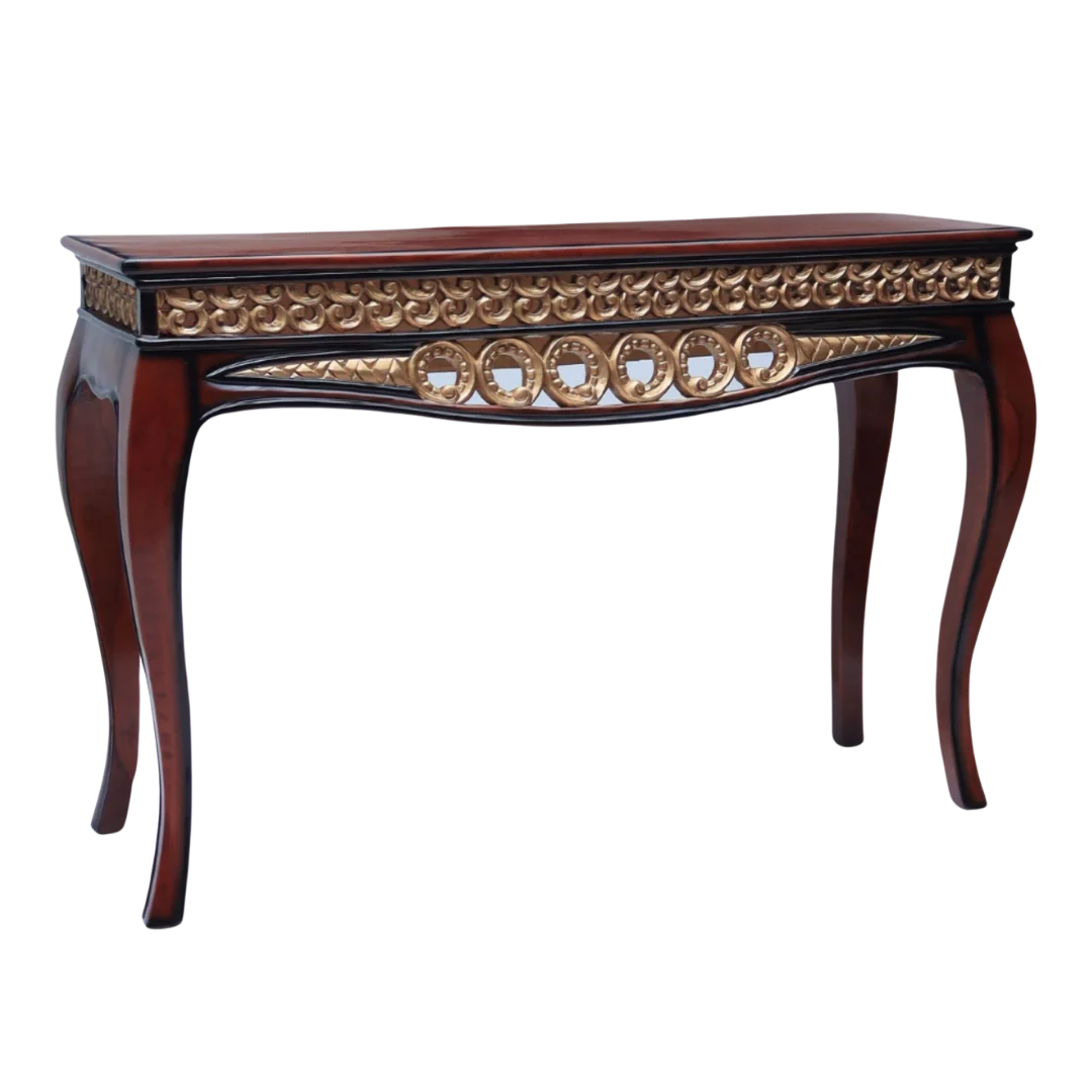 Side Angle of Vortex Solid Wood Console Table (Brown Gold)