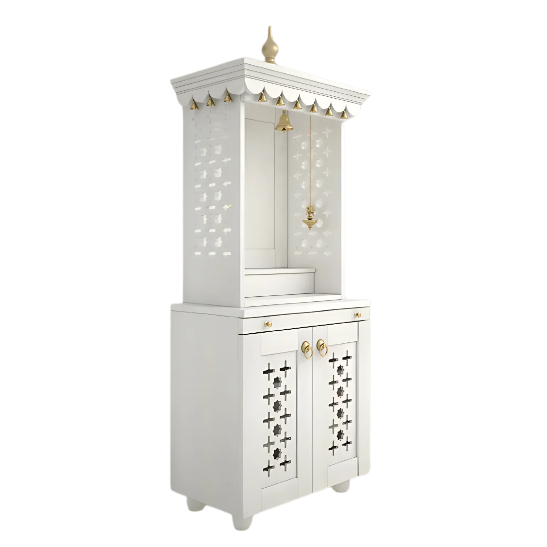 Side View of Rudralaya Teak Wood Pooja Mandap without Door (White)