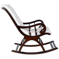 Side View of Touffy Fabric Upholstered Teak Wood Rocking Chair (Mahogany Beige)
