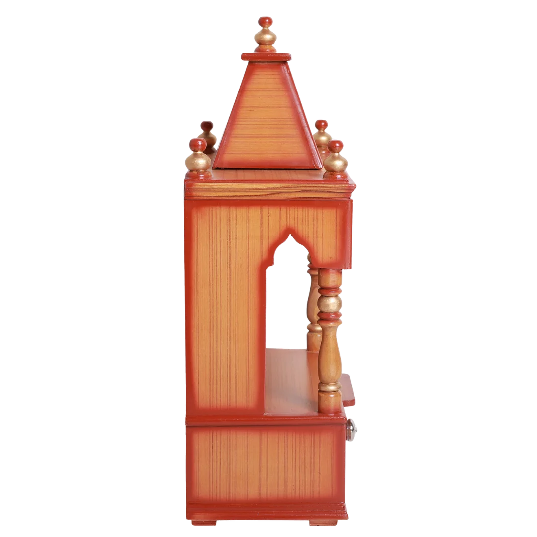 Side Angle of Alaya Wall Mount Pooja Mandir without Door Teak Gold