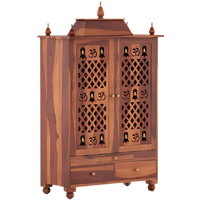 Somith Teak Wood Pooja Mandap with Door (Teak) side view