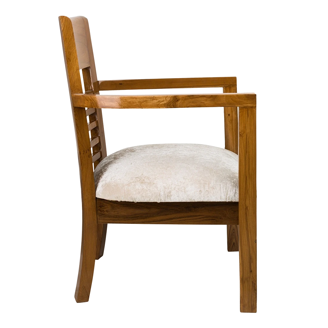 Spring Brown Accent Wooden Arm Chair in Teak color side view