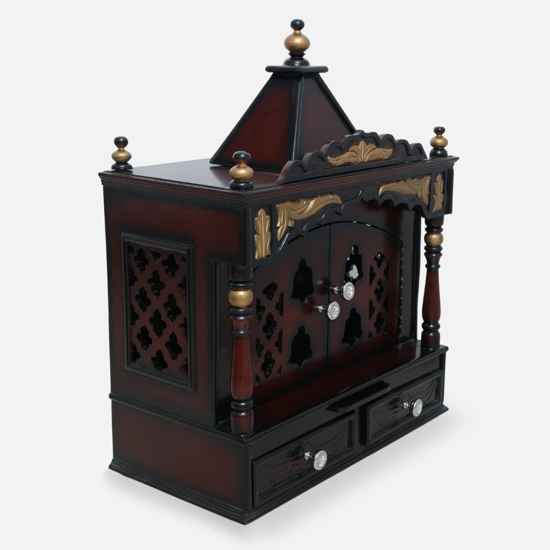 Sreshta Teak Wood Mandir (Brown Gold)side angle