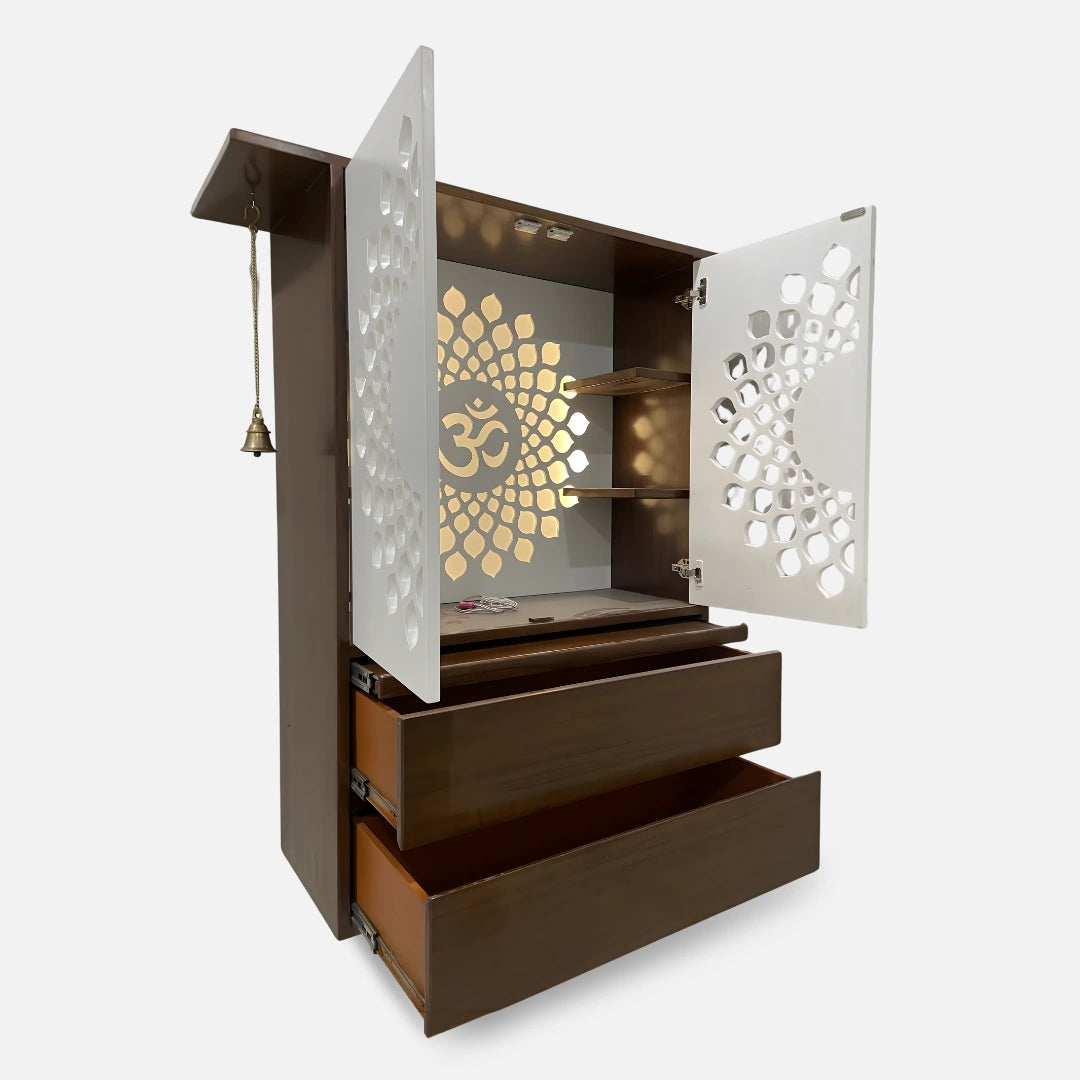 Sristhala Teak Wood Mandir (Brown White) side angle