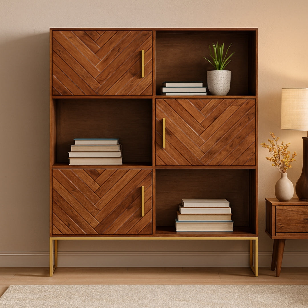 Stacksy Teak Wood Book Shelf (Teak) lifestyle view