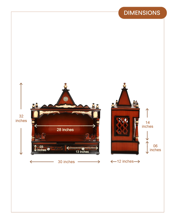 SukhatMan Large Wall Mount Pooja Mandir without Door (Brown Gold) dimensions