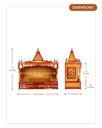 SukhatMan Large Wall Mount Pooja Mandir without Door (Teak Gold) dimensions