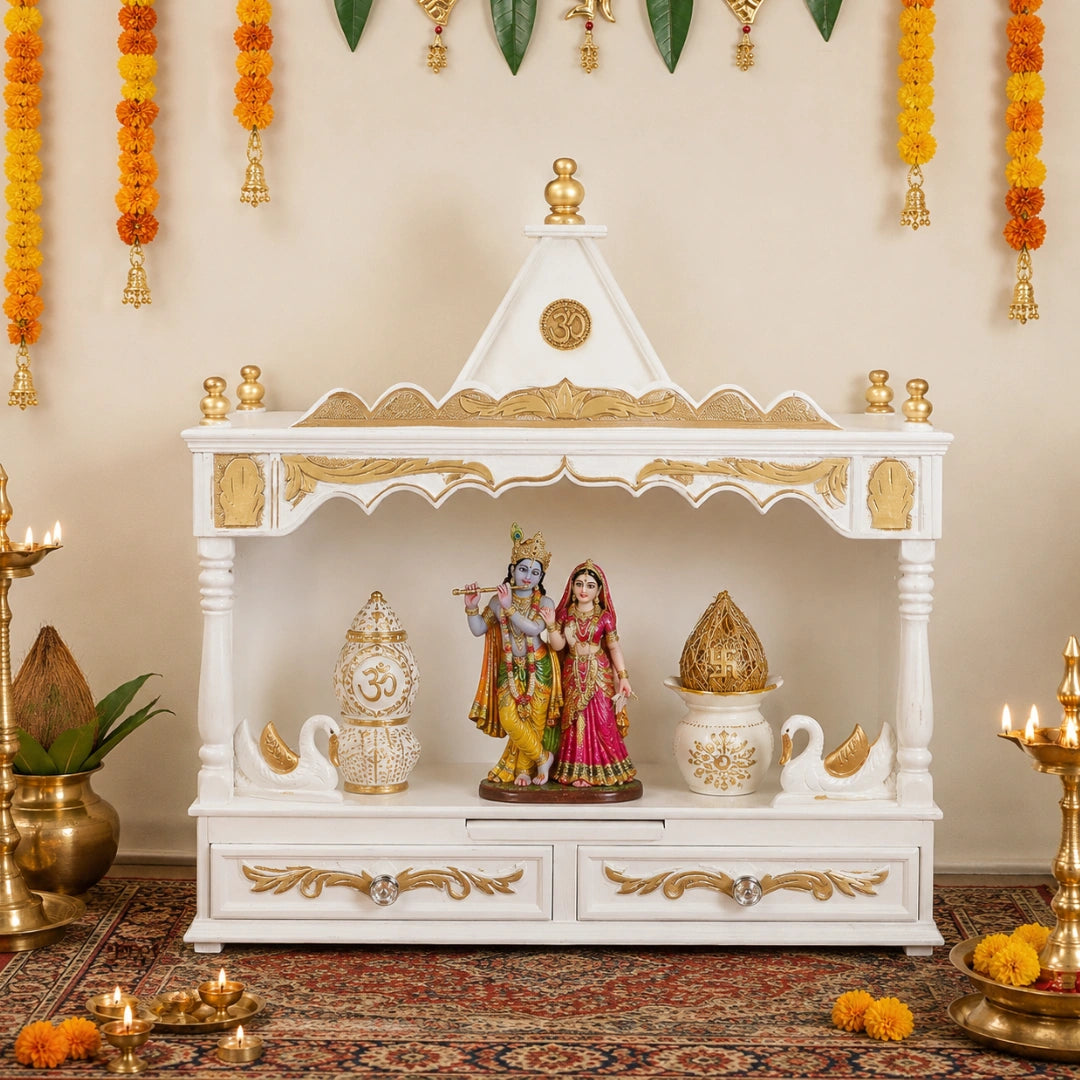SukhatMan Large Wall Mount Pooja Mandir without Door (White Gold) lifestyle view