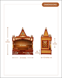 SukhatMan Medium Wall Mount Pooja Mandir without Door (Teak Gold) dimensions