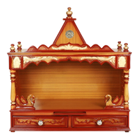 SukhatMan Large Wall Mount Pooja Mandir/Wooden temple for home in Teak Gold color front view