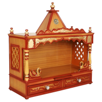 SukhatMan Large Wall Mount Pooja Mandir/Wooden temple for home in Teak Gold color 45° side view