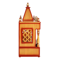 SukhatMan Large Wall Mount Pooja Mandir/Wooden temple for home in Teak Gold color side view featuring jali design and Pillars