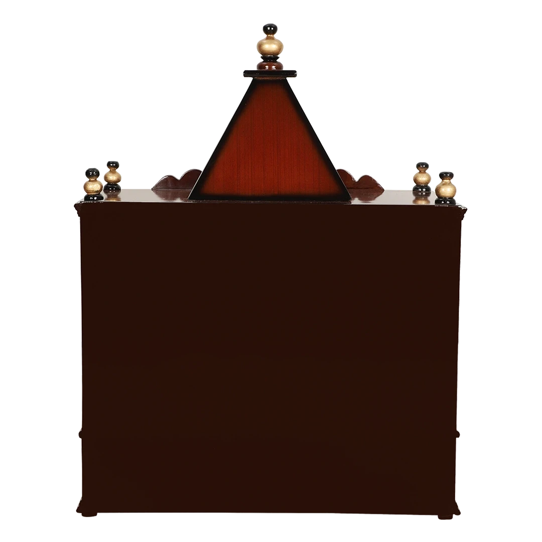 SukhatMan Medium Wall Mount Pooja Mandir/Wooden temple for home in Brown Gold color back view