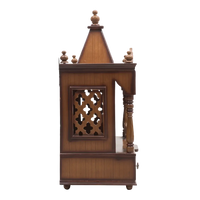 SukhatMan Medium Wall Mount Pooja Mandir/Wooden temple in Teak Color side view featuring jali design and Pillars