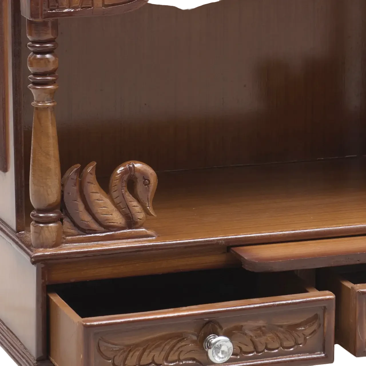 SukhatMan Medium Wall Mount Pooja Mandir/Wooden temple in Teak Color Zoom view open drawers