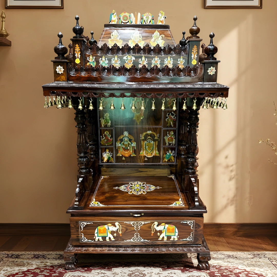 Sukrti Teak Wood Mandir (Brown) lifestyle view