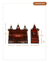 Sunanda Bhawan Large Wall Mount Pooja Mandir without Door (Brown Gold) dimensions