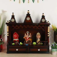 Sunanda Bhawan Medium Wall Mount Pooja Mandir without Door (Brown Gold) lifestyle view