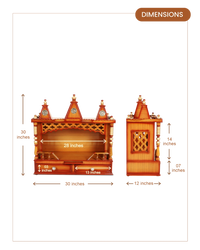 Sunanda Bhawan Medium Wall Mount Pooja Mandir without Door (Teak Gold) dimensions