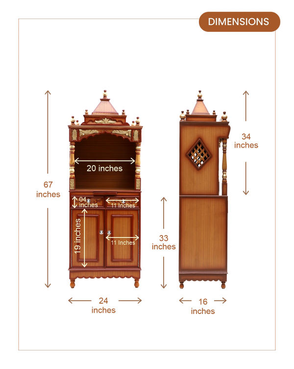 Suramya Floor Rested Pooja Mandap (Teak) dimensions