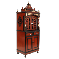 Suramya Floor Rested Pooja Mandir/Wooden temple with doors for home in Brown Gold color 45° side view