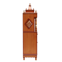 Suramya Floor Rested Pooja Mandir without Door/Wooden temple for home in Teak Gold color side view featuring jali design and Pillars