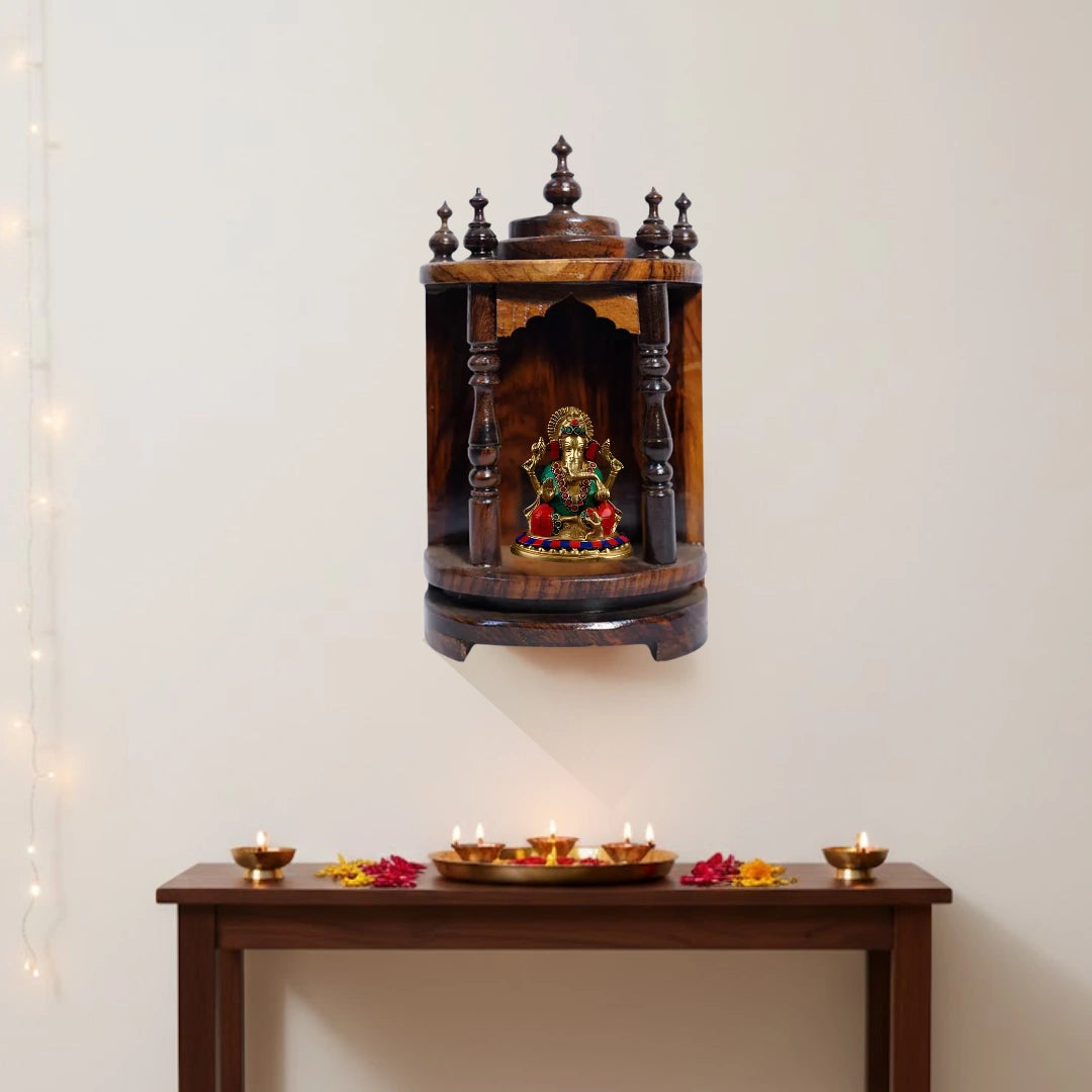 Tanirika Teak Wood Mandir (Brown) lifestyle view