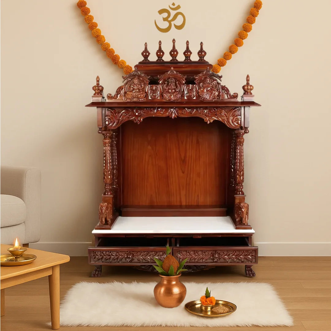 Tatva Teak Wood Pooja Mandir (Brown) Life Style View