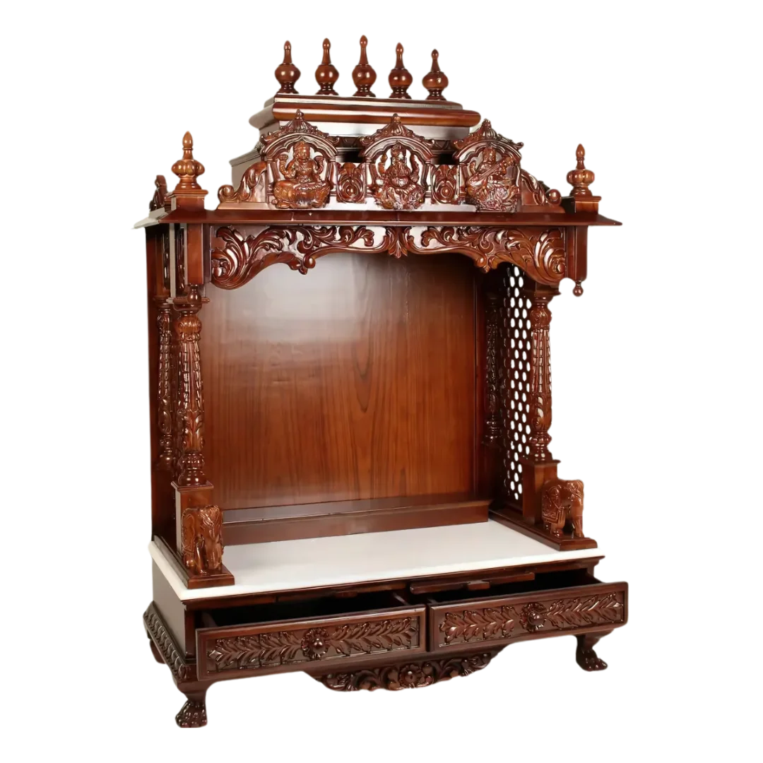 Tatva Teak Wood Pooja Mandir (Brown) side angle